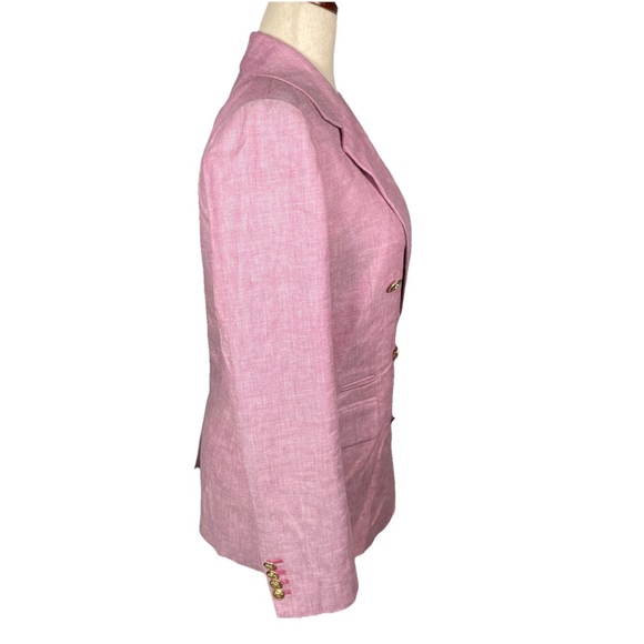J Crew Bristol Blazer in Pink Herringbone Linen Double-Breasted Jacket Size 6 - Picture 5 of 8
